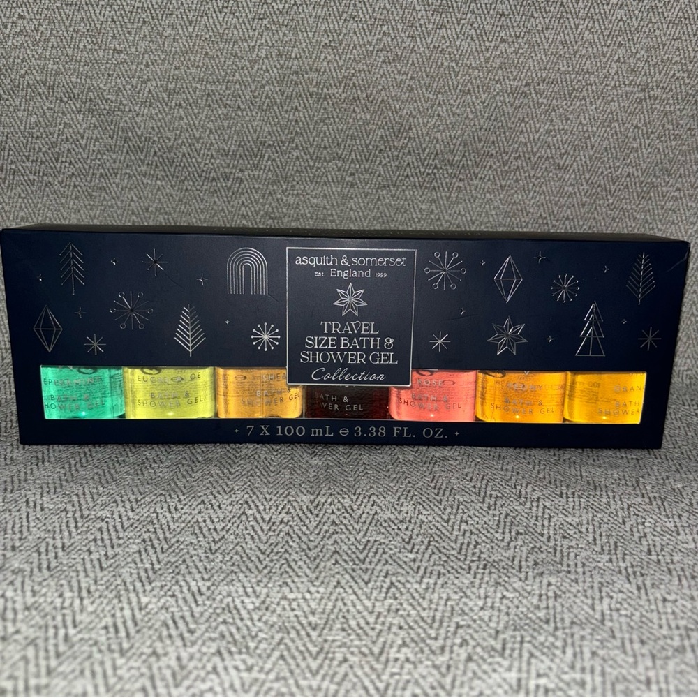 Asquith & Somerset NEW 7-count travel size boxed shower gels 3.38 oz/100ml each